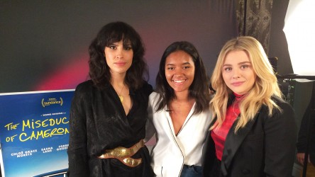 Desiree Akhavan and Chloë Grace Moretz with Into Film reporter Amina