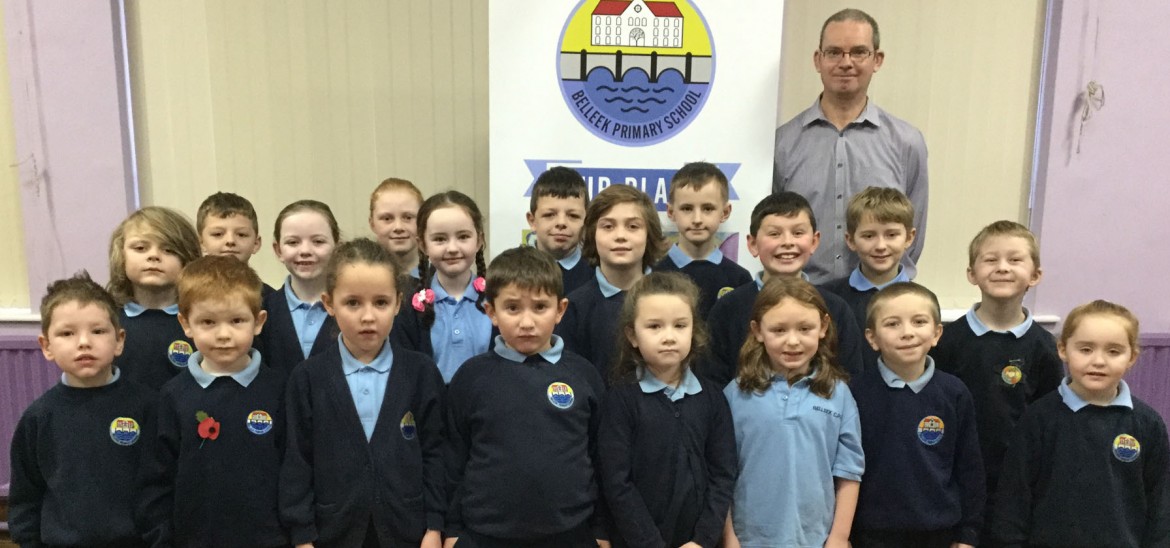 Belleek Primary film club with leader Kevin Beattie