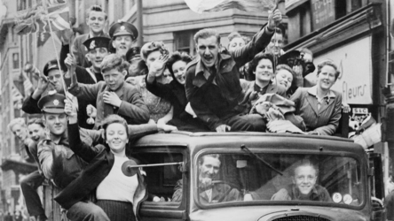 A crowd celebrating in London